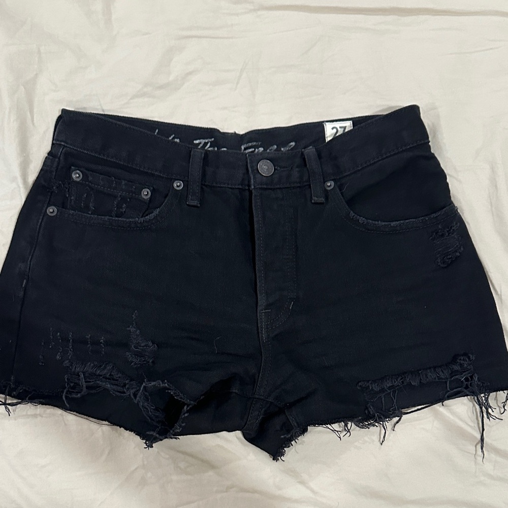 Free People Black Distressed Jean Shorts